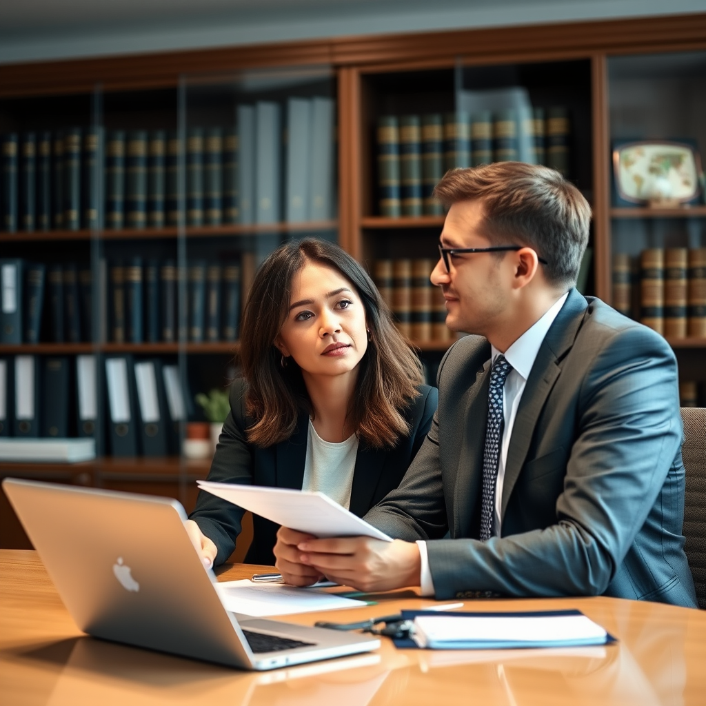 Individual employee consulting with a lawyer about workplace rights and legal protections in a professional law office